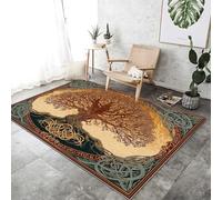 Générique Tapis Impression pour Salon 60x90 cm - Brun Lavables avec Dos Antidérapant, Mystique Arbre De Vie Runes Vikings Tapis à Poils Courts pour Cuisine Salle à Manger l'entrée Bureau et Chambre