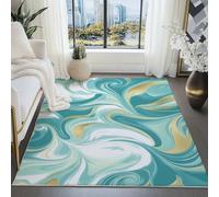 Générique Tapis Impression pour Salon 60x90 cm - Vert Lavables avec Dos Antidérapant, Feuille d'or Marbre Lignes Tapis à Poils Courts pour Cuisine Salle à Manger l'entrée Bureau et Chambre