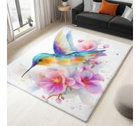 Générique Tapis Imprimé Aquarelle Animaux 140 X 200 Cm - Super Doux Tapis Poils Courtsfleurs Oiseaux Lavable - Decoration Chambre Maison, Blanc Moquette Dessous Antidérapant