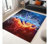 Générique Tapis Imprimé Fantaisie 140 X 200 Cm - Super Doux Tapis Poils Courtsglace Et Feu Notes De Musique Lavable - Decoration Chambre Maison, Multicolore Moquette Dessous Antidérapant