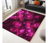 Générique Tapis Imprimé Fantaisie 140 X 200 Cm - Super Doux Tapis Poils Courtsnéon Géométrie Hexagone Lavable - Decoration Chambre Maison, Rose Moquette Dessous Antidérapant