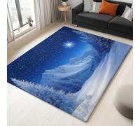 Générique Tapis Imprimé Forêt De Rêve 120 X 170 Cm - Super Doux Tapis Poils Courtshiver Montagnes Enneigées Lavable - Decoration Chambre Maison, Bleu Foncé Moquette Dessous Antidérapant