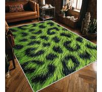 Générique Tapis Imprimé Léopard Lavable 150x200 - Motif Vert Animaux Léopard, Tapis Salon Chambre Antidérapant Poil Court Doux, Decoration Chambre Descente de Lit, FD5642