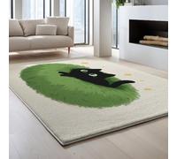 Générique Tapis imprimé Minimaliste Cartoon Étoiles Chat Vert Noir pour décoration de Salon, Tapis d'intérieur Doux et antidérapant Lavable pour Chambre à Coucher, Salle à Manger, Salon, 60 x 120 cm