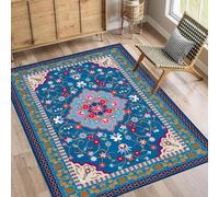 Générique Tapis,Imprimés Modernes Multicolores à Motifs Floraux orientaux Traditionnels Vintage, Bleu, 170 x 170 cm,Tapis Salon Poils Ras Antidérapant Lavables Decoratif Armoire Chambre Adulte