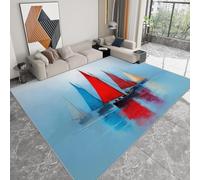 Générique Tapis Intérieur Peinture Abstraite Voilier Brumeux Lavable en Machine, Tapis Salon Bleu Antidérapant Grand pour Salle à Manger, Chambre à Coucher, 160 x 230 cm