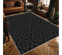 Générique Tapis Jacquard Lavable 150x150 - Motif Noir Damassé Diamant, Tapis Carré Salon Chambre Antidérapant Poil Court Doux, Decoration Chambre Descente de Lit, FD4264