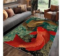 Générique Tapis Japonais Chambre 60x90 cm Motif Poisson Vague Chinois Asiatique, Tapis Cuisine Lavable Antidérapant Doux Poil Ras, Deco Chambre Moquette, j1d5522