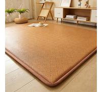 Générique Tapis Japonais en rotin Naturel, Tissage Respirant Ultra-Dense avec Coussin en Mousse à mémoire de Forme et Base antidérapante, Tapis au Toucher Frais(Dark Brown,200 * 220cm)