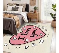 Générique Tapis Je t'aime, Grand Tapis Salon 240x340 Saint Valentin Carpette Chambre, Flanelle Poil Ras Moelleux - Antidérapa Lavable en Machine H-85