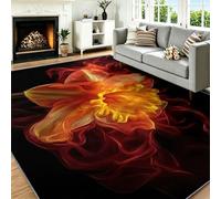 Générique Tapis Lavable 120 x 170 cm Romantique - à Poils Ras et Antidérapant, Fleurs Narcisse Flamme pour Descente de Lit, Entrée, Chambre Bureau - Noir