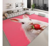 Générique Tapis Lavable 60 x 90 cm pour Chambre d'enfant, Coureur antidérapant Animal Lapin Fraise pour Chambre - Tapis imprimé Style Dessin animé à Poils Courts pour Salon Salle à Manger Bureau