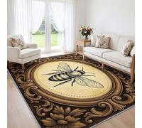 Générique Tapis Lavable Abeille Marron,120x170 cm | pour Salon Chambre Cuisine Salle à Manger Bureau, Vintage Classique PastoralTapis Poils Courts, Antidérapant