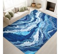 Générique Tapis Lavable Antidérapant Abstrait Minimaliste Calme Élégant Bleu Blanc Texture Fluide, 40 x 60 cm Tapis Moquette de Chambre à Poils Ras, Paillasson Intérieur pour Salon