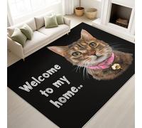 Générique Tapis Lavable Antidérapant Amusant Bienvenue Moderne Humour Chaleureux Calme Chats de Compagnie Mignons, 40 x 60 cm Tapis Moquette de Chambre à Poils Ras, Paillasson Intérieur pour Salon