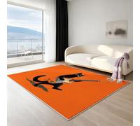 Générique Tapis Lavable antidérapant Cartoon Vintage Guitare Chat, 90 x 150 cm Tapis Moquette de Chambre à Poils Ras, Paillasson Intérieur pour Salon, Chambre d'enfant, Salle à Manger, Orange Noir