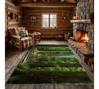 Générique Tapis Lavable antidérapant Éléments naturels 80 × 150 cm Vert | toucher doux, adapté pour salon, chambre,Nature forêt marches en pierre style décoratif pensé pour un usage quotidien