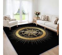 Générique Tapis Lavable Boussole Dorée 200 x 300 cm Facile d'entretien | Nautique Classique Mécanique Tapis Antidérapant Poil Ras pour Bureau Chambre Salle à Manger Salon Bureau Cuisine