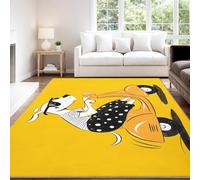 Générique Tapis Lavable Cartoon Énergique Coloré Stylé Ludique Dynamique Orange Blanc Trottinette Chien, 160 x 230 cm Tapis Moquette de Chambre à Poils Ras, Paillasson Intérieur pour Chambre d’Enfant