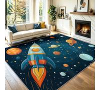 Générique Tapis Lavable de 40 x 60 cm - Tapis d'intérieur et d'extérieur pour Porte d'entrée, Tapis antidérapant de FuséE Spatiale Cartoon Bleu pour Salon Chambre à Coucher entrée