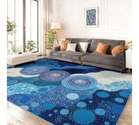 Générique Tapis Lavable en Machine Bleu, Antidérapant Doux Poil Ras Intérieure Tapis avec Abstrait Cercles Vortex Motif - 140 x 200 cm Decoration Maison pour Salon Chambre Cuisine Salle à Manger