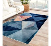 Générique Tapis Lavable Figures géométriques Grand Format, avec Envers antidérapant et Bordures résistantes, pour Salon, Chambre et Salle à Manger(Blue)-60x90cm