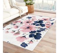 Générique Tapis Lavable Fleurs et Feuilles Grand Format, avec Envers antidérapant et Bordures résistantes, pour Salon, Chambre et Salle à Manger(Couleur Rose)-90x120cm