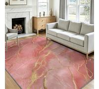 Générique Tapis Lavable Machine Salon 140 x 200 cm Antidérapant Poil Bas Résistant Volutes de Marbre Rose et Or Motif Chambre Cuisine Entrée Salle Détente Dessous Lit Dortoir Décoration