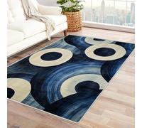 Générique Tapis Lavable Modèle Abstrait Grand Format, avec Envers antidérapant et Bordures résistantes, pour Salon, Chambre et Salle à Manger(White)-150x210cm