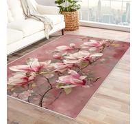 Générique Tapis Lavable Motif Floraison orchidée Jade Grand Format, avec Envers antidérapant et Bordures résistantes, pour Salon, Chambre et Salle à Manger(Couleur Rose)-90x120cm