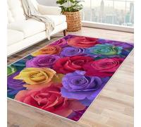 Générique Tapis Lavable Roses colorées Grand Format, avec Envers antidérapant et Bordures résistantes, pour Salon, Chambre et Salle à Manger(Multicolore)-210x270cm