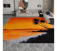 Générique Tapis Lavable Salon à Poils Courts Antidérapant, Tapis Poil Ras Chambre Paysage Coucher Soleil Vague Palmier - Super Doux Decoration Maison Interieur Moquette Jaune 80x150cm