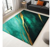 Générique Tapis Lavable Salon à Poils Courts Antidérapant - Tapis Poil Ras Chambre Texture Marbre Luxe Abstraite, Super Doux Decoration Maison Interieur Moquette, Vert, 60x90cm