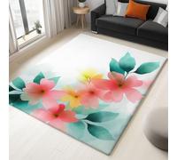 Générique Tapis Lavables 140 x 200 cm pour Salon, Tapis Antidérapants Fleurs Roses Feuilles De Plantes pour Chambre, Aquarelle Runner Doux à Poils Courts pour Bureau, Salle à Manger, Salle de Jeux
