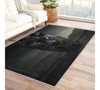 Générique Tapis Léopard Lavable 100x100, Tapis Carré Salon Chambre, Motif Guépard Bête Noir Cool, Antidérapant, Poil Court, Doux, Decoration Chambre Descente de Lit