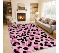 Générique Tapis Léopard Rose, Grand Tapis Salon 120x120 Imprimé Animaux Carpette Chambre, Flanelle Poil Ras Moelleux - Antidérapa Lavable en Machine H-27