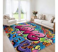 Générique Tapis Lettres d'amour Graffiti d’intérieur Durable, Facile à Nettoyer 120x170 cm, Moderne Pop Funky Romantique Tapis pour Salon, Chambre, Cuisine ou entrée