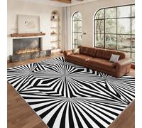 Générique Tapis Ligne Noire et Blanche 80 x 150 cm, Grand Tapis Décoration Salon Chambre, Motif Illusion D'optique 3D Géométrique, Antidérapant Lavable Doux à Poils Ras, Blanc Noir O-fd14