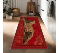 Générique Tapis Long Animaux De William Morris Léopard 50 x 140 cm Tapis Couloir, Rouge Lavable Et Antidérapant - Tapis De Passage pour Couloir Cuisine Ou Chambre Résistant Facile À Nettoyer Moquette