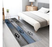 Générique Tapis Long de Salon Entrée Empreinte De Patte Simple 60 x 150 cm Tapis Interieur Chambre Couloir Cuisine Paillasson Antidérapant Blanc Bleu à Poils Ras Lavable en Machine