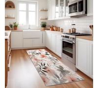 Générique Tapis Long de Salon Entrée Feuilles Et Vignes À L'Aquarelle 60 x 240 cm Tapis Interieur Chambre Couloir Cuisine Paillasson Antidérapant Rose Gris à Poils Ras Lavable en Machine