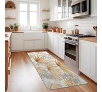 Générique Tapis Long de Salon Entrée Feuilles Minimalistes Et Bohèmes 80 x 200 cm Tapis Interieur Chambre Couloir Cuisine Paillasson Antidérapant Or Brun à Poils Ras Lavable en Machine