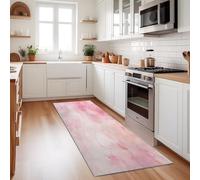 Générique Tapis Long de Salon Entrée Fond Abstrait Et Onirique À L'Aquarelle 60 x 150 cm Tapis Interieur Chambre Couloir Cuisine Paillasson Antidérapant Rose Orange à Poils Ras Lavable en Machine