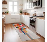 Générique Tapis Long de Salon Entrée Géométrie Abstraite Moderne 80 x 300 cm Tapis Interieur Chambre Couloir Cuisine Paillasson Antidérapant Coloré à Poils Ras Lavable en Machine