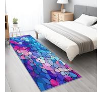 Générique Tapis Long de Salon Entrée Mosaïque Abstraite 60 x 240 cm Tapis Interieur Chambre Couloir Cuisine Paillasson Antidérapant Bleu Violet à Poils Ras Lavable en Machine