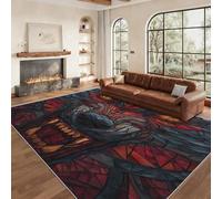 Générique Tapis Loup Vitrail 200 x 300 cm, Grand Tapis Décoration Salon Chambre, Motif Animaux Sauvage Abstrait Moderne, Antidérapant Lavable Doux à Poils Ras, Rouge Gris O-fd14