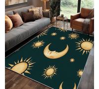 Générique Tapis Lune Soleil Salon 60x90 cm Motif Céleste Planète Tarot Jaune Vert, Tapis Lavable Antidérapant Doux Poil Court, Decoration Chambre Descente De Lit Carpet