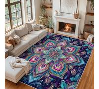Générique Tapis Mandala Bohème, Tapis Entree Interieur Fleur Ethnique, Poils Antidérapant Courts Doux Moquette Paillasson Interieur Entree Un Nettoyage Facile 50 x 80 cm P-&28