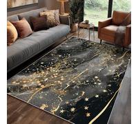 Générique Tapis Marbre Noir Doré Salon 240x340 cm Motif Branche étoiles, Tapis Lavable Antidérapant Doux Poil Court, Decoration Chambre Descente De Lit Carpet, j1d4379
