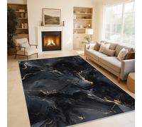 Générique Tapis Marbre Noir Or, Grand Tapis Salon 160x230 Art Fluide Sables Mouvant Carpette Chambre, Flanelle Poil Ras Moelleux - Antidérapa Lavable en Machine H-20